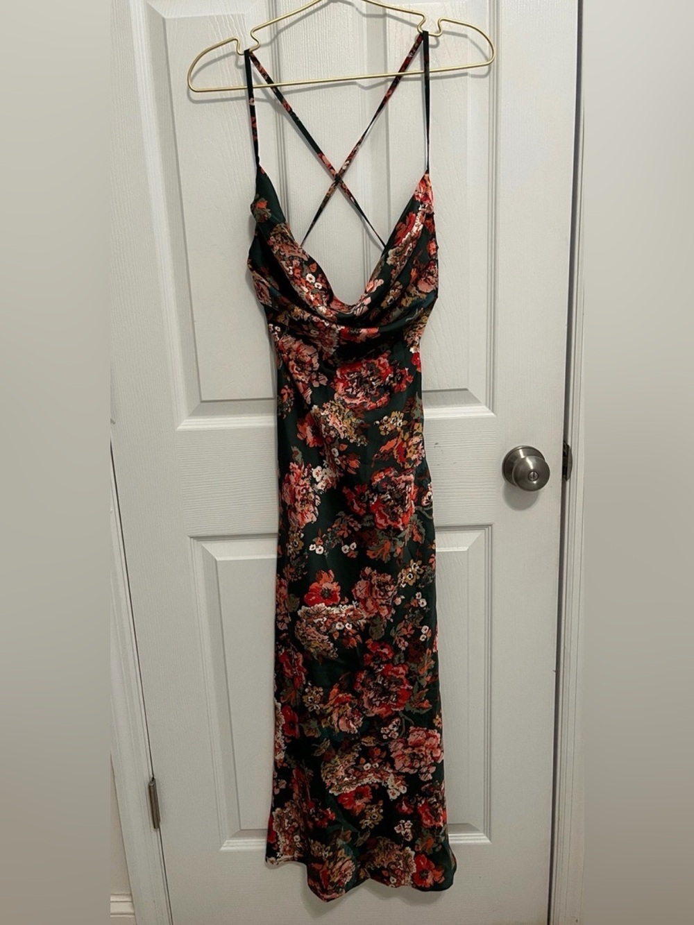 Mable Floral Satin Cowl Neck Green Maxi Dress Small - Picture 2 of 9